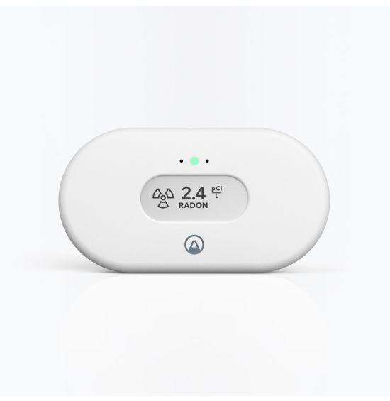 Airthings View Radon monitor showing a radon reading on its display